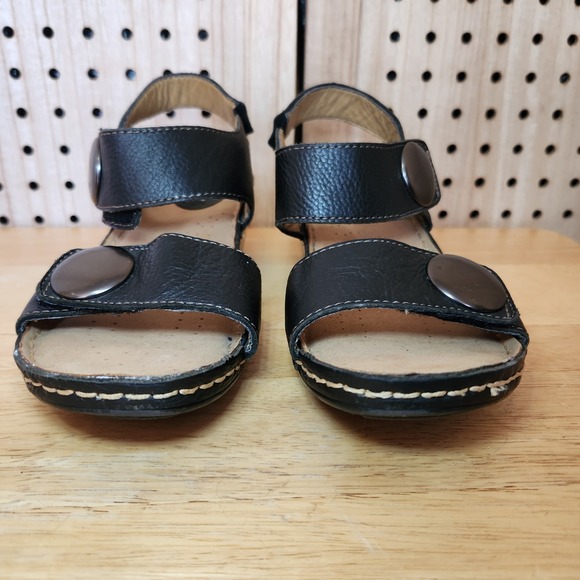 SOFTSPOTS Women's •Pamela• Wedge Sandal 8M Pillow Top Tech Black Upper Leather - Picture 2 of 7